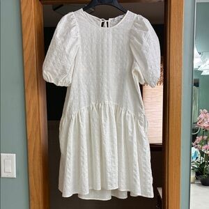 English Factory White Puff Sleeve Back Tie Dress Size XS EUC